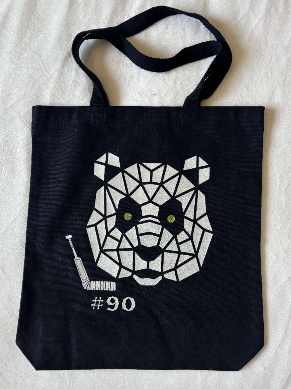 Tote Bag Robin Lehner #90 Panda Hockey Stick Goalie Black Vegas Golden Knights